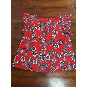 Janie & Jack Red Paisley Floral Top Little Girls Size 2T Lined 4th Of July NWOT